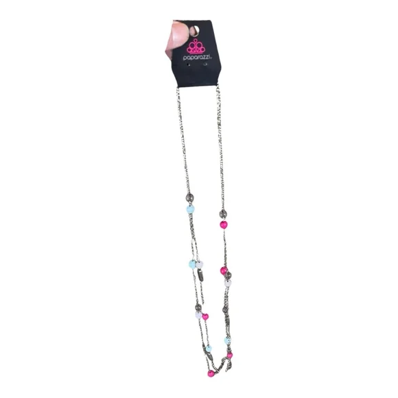 Paparazzi Necklace Silver Pink Light Blue White Accessories Compete your Look - Picture 2 of 10